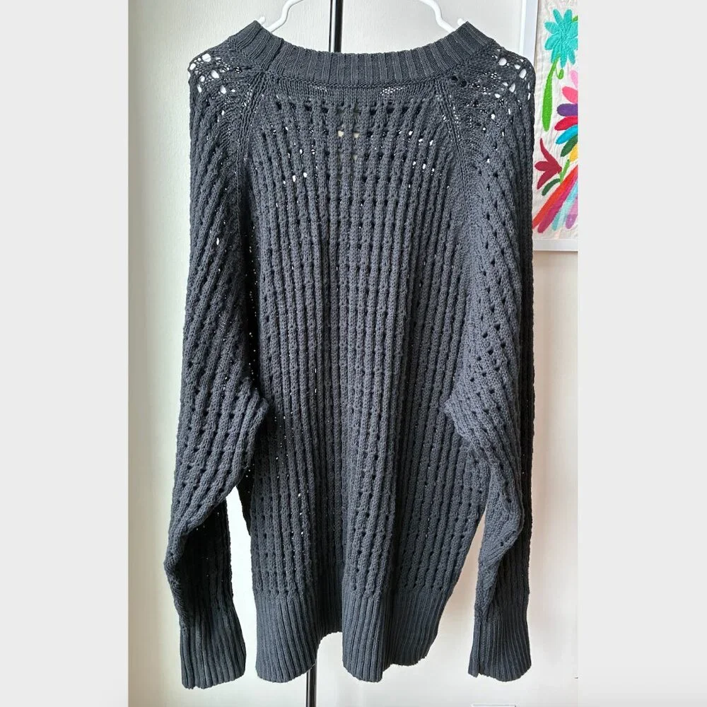 J. Crew NWT Black Pointelle Cotton Crewneck Sweater - Size 3X